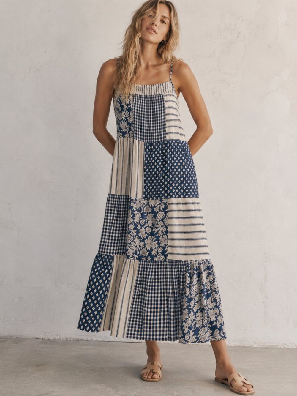 NWOT UNIVERSAL THREAD Blue White Patchwork Cami Maxi Dress Size 1X